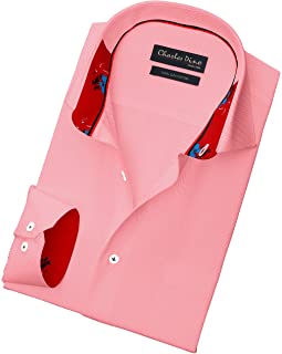 Charles Dino 100% Giza Cotton Light Red Dobby Shirt for Mens Formal/Causal wear