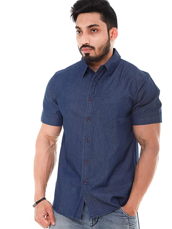 Twist Mens Denim Regular Fit Half Sleeve Plus Size Shirt (Size M to 6XL)