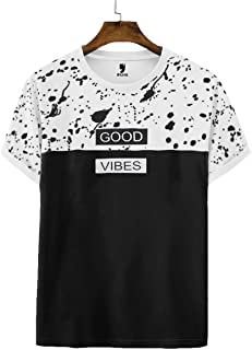 BLIVE Printed Men Round Neck White, Black T-Shirt